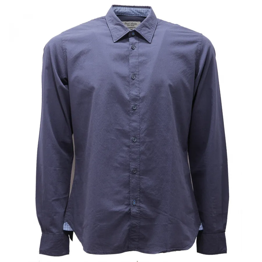 0843AG camicia uomo FRED MELLO blue texured cotton shirt man