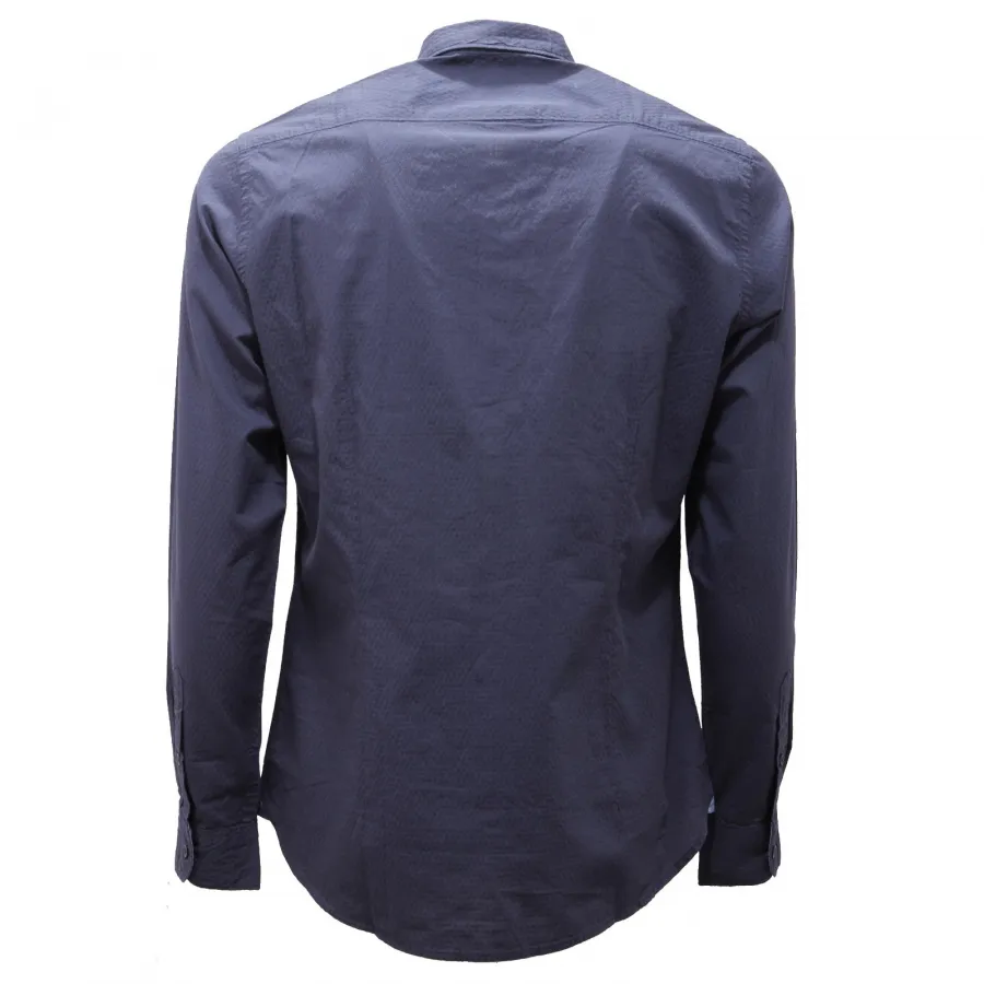 0843AG camicia uomo FRED MELLO blue texured cotton shirt man