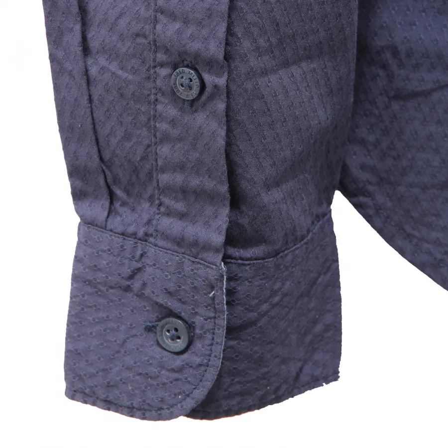 0843AG camicia uomo FRED MELLO blue texured cotton shirt man