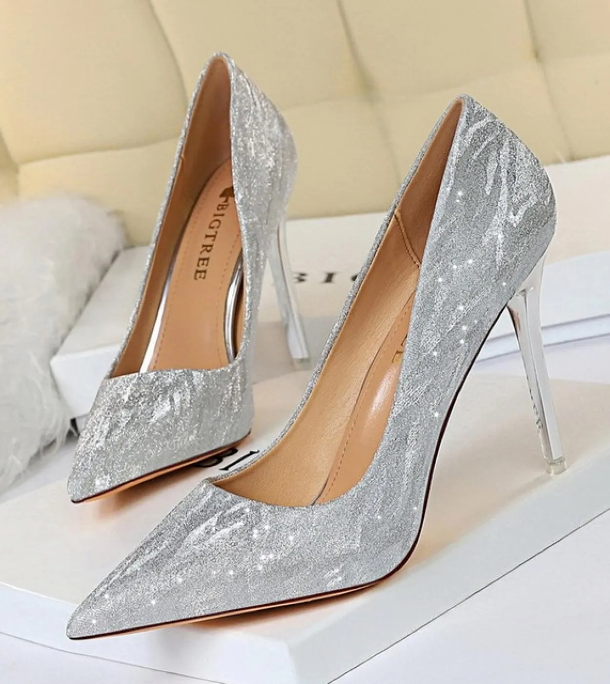 2022 Donna 75cm 105cm Tacchi alti Glitter da sposa Décolleté in oro argento Lady Fetish Tacchi bassi Scarpins Scarpe da passer