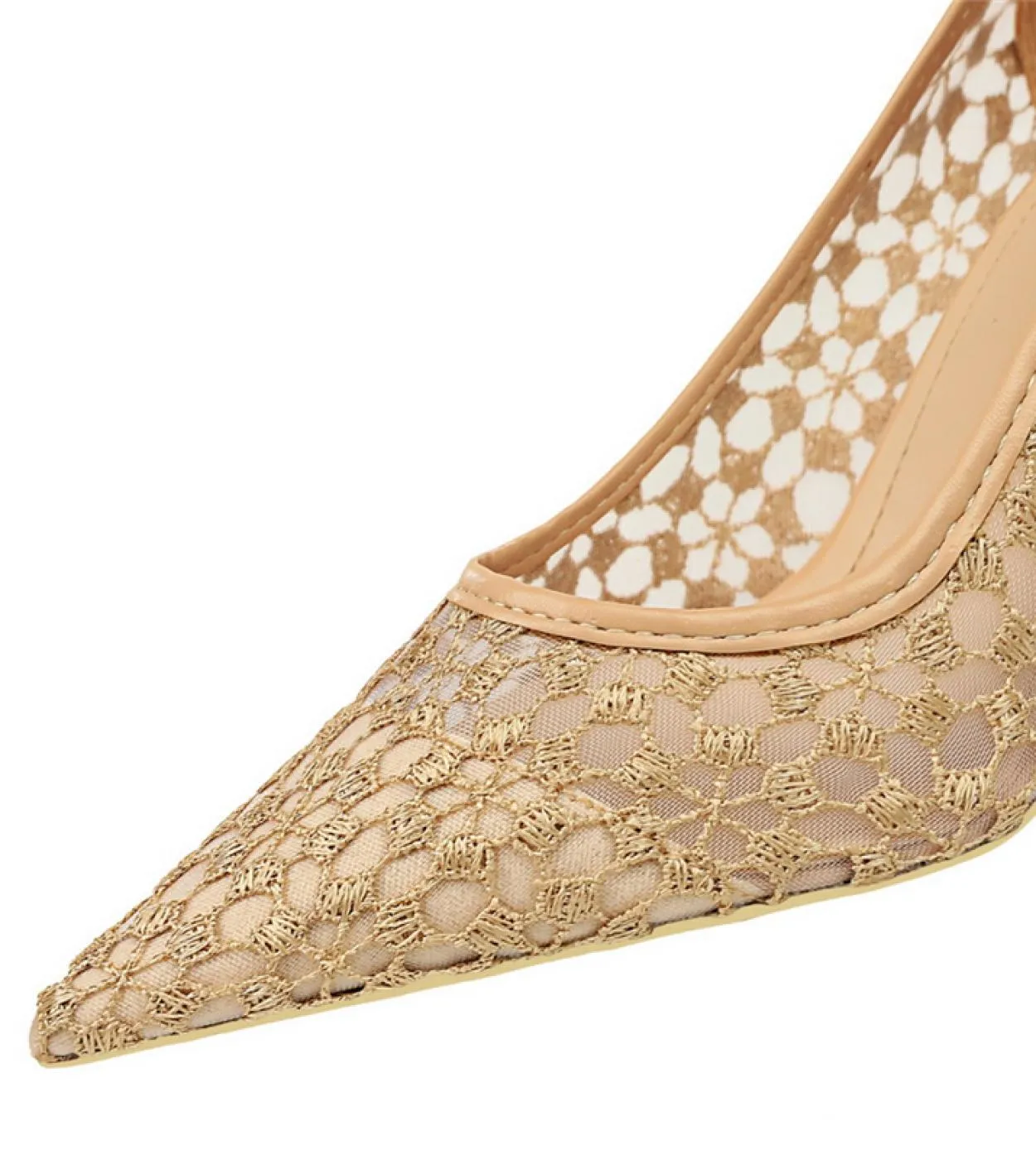 2023 Donna Tacchi medi 5,5 cm Sandali Tacchi alti Décolleté da ufficio Mesh Hollow Tacchi bassi Matrimonio Pizzo Mamma Prom Part