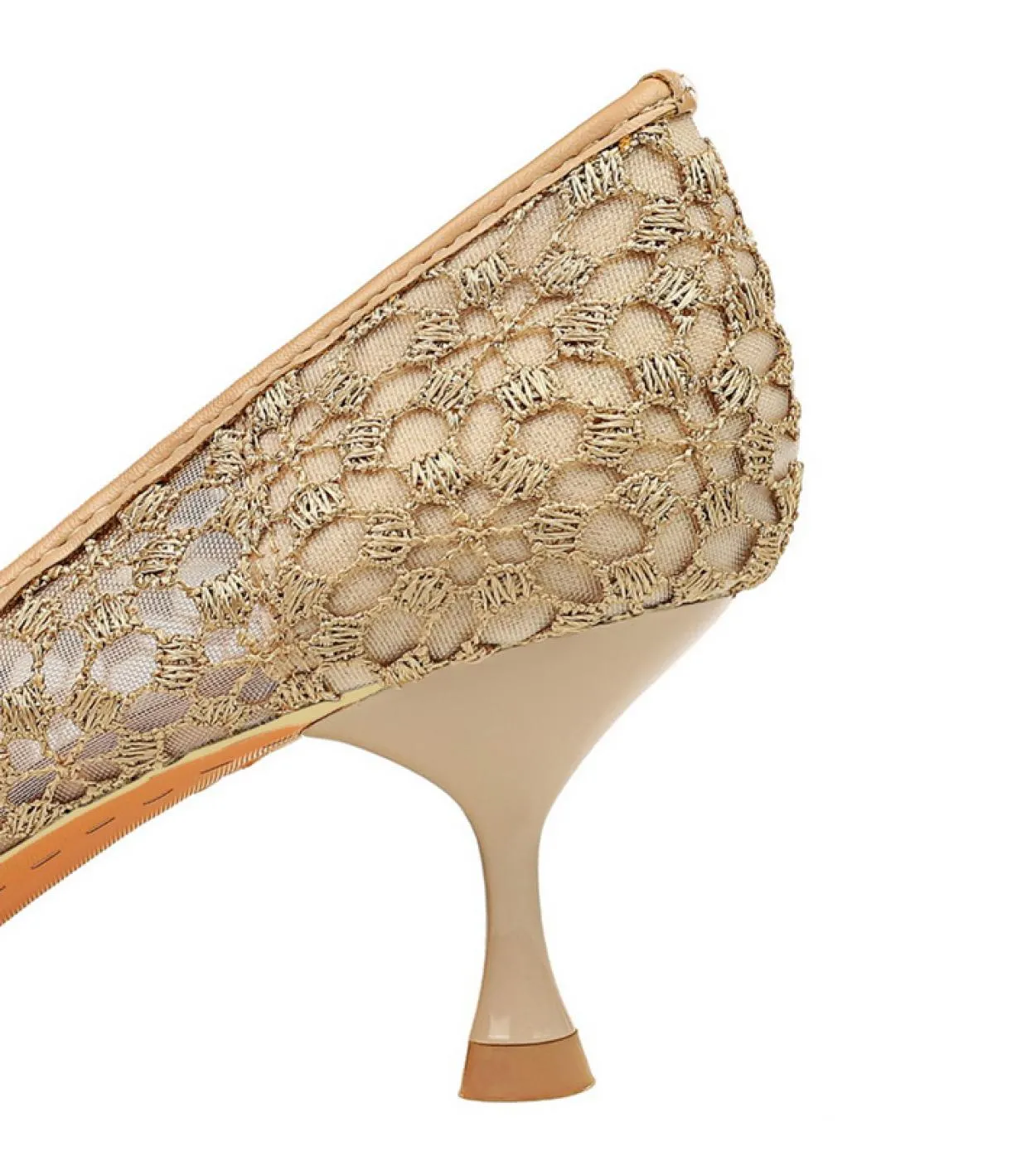 2023 Donna Tacchi medi 5,5 cm Sandali Tacchi alti Décolleté da ufficio Mesh Hollow Tacchi bassi Matrimonio Pizzo Mamma Prom Part