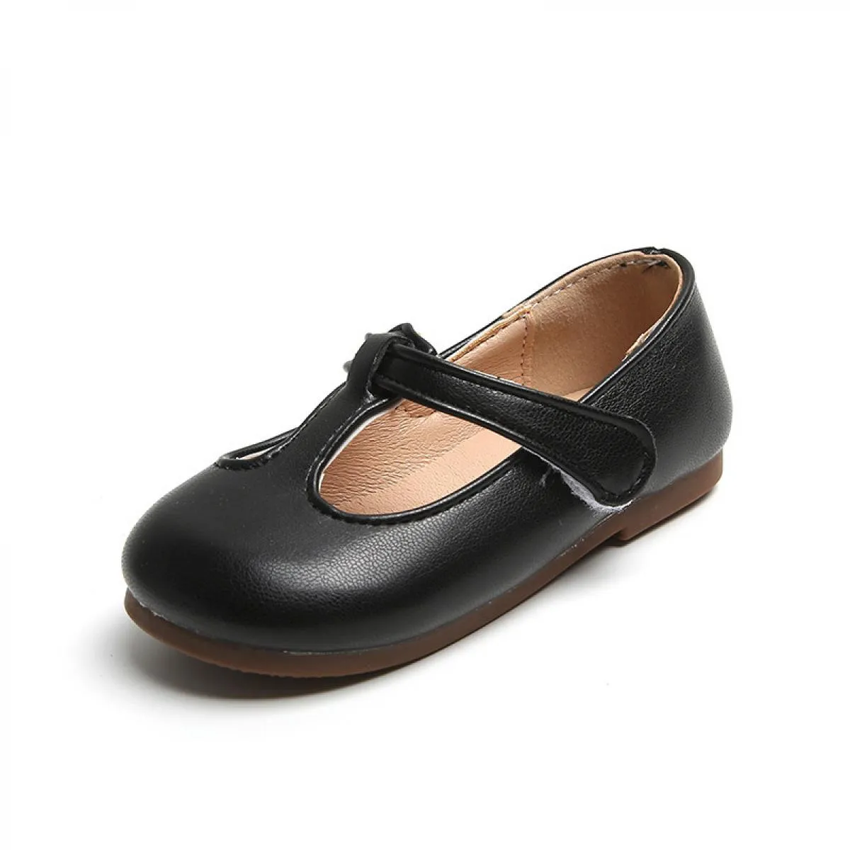 2024 Nuove scarpe da scuola per ragazze Nero Marrone Beige Scarpe da bambina in pelle T Strape Tacchi bassi per bambini Scarpe c