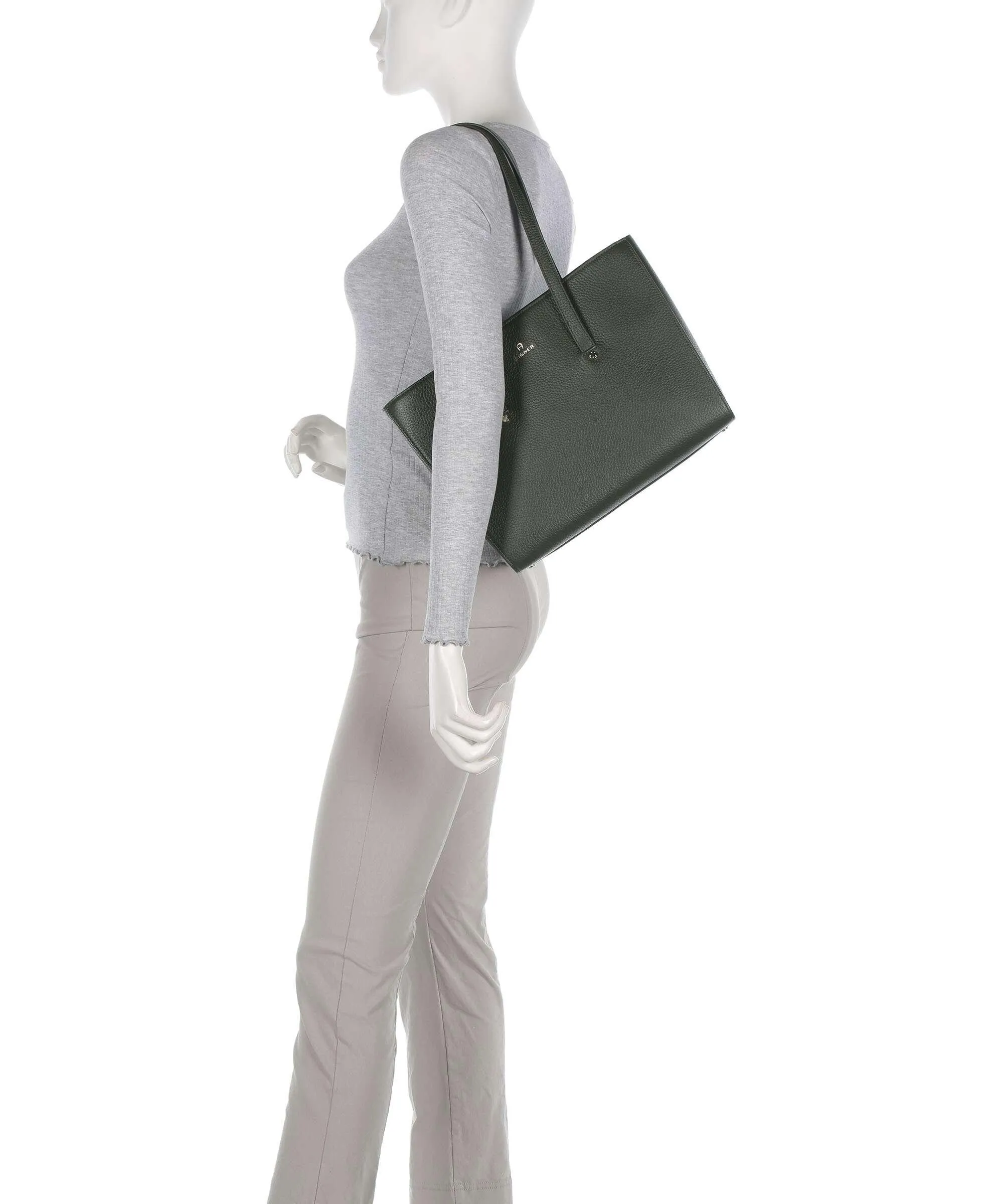  Aigner Ivy L Borsa shopper pelle di vacchetta grana verde scuro  