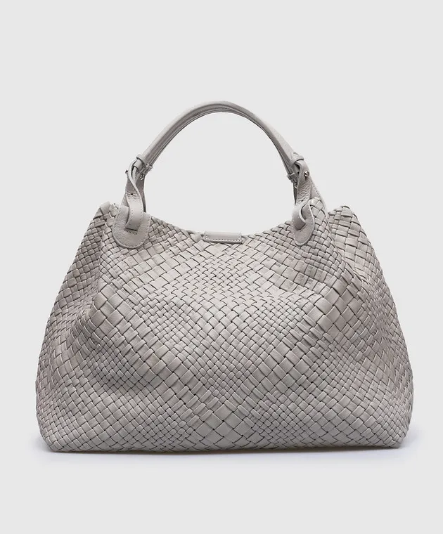 Alma Tonutti Borsa tote in pelle grigia con intreccio 5285
