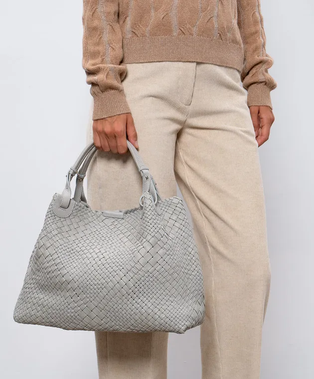 Alma Tonutti Borsa tote in pelle grigia con intreccio 5285
