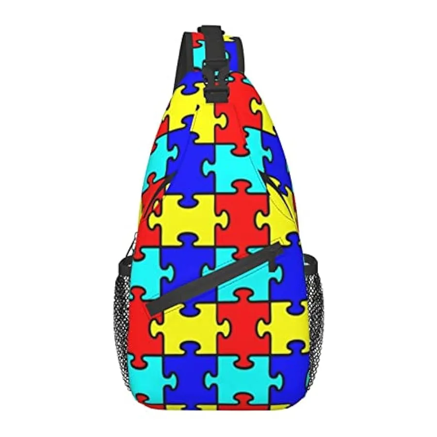AOOEDM Borsa a Tracolla Antifurto, per Puzzle di Consapevolezza dell’Autismo Colorato Nero, Zaino a Tracolla a Spalla Borsa a Pe