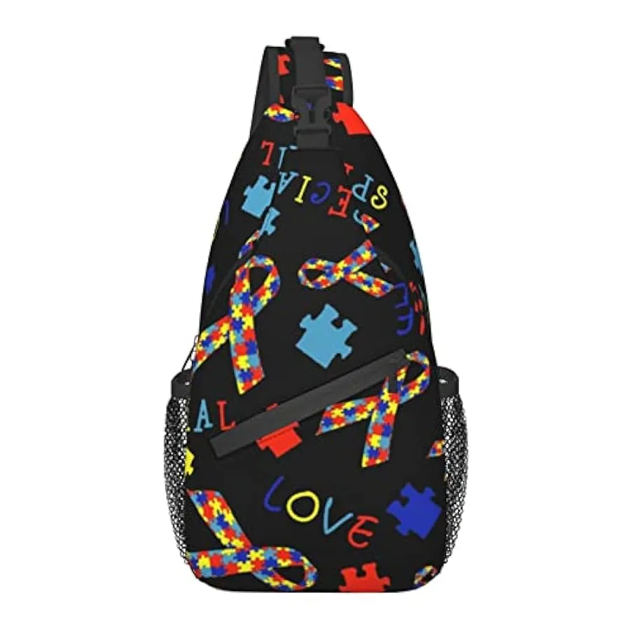 AOOEDM Borsa a Tracolla Antifurto, per Puzzle di Consapevolezza dell’Autismo Colorato Nero, Zaino a Tracolla a Spalla Borsa a Pe