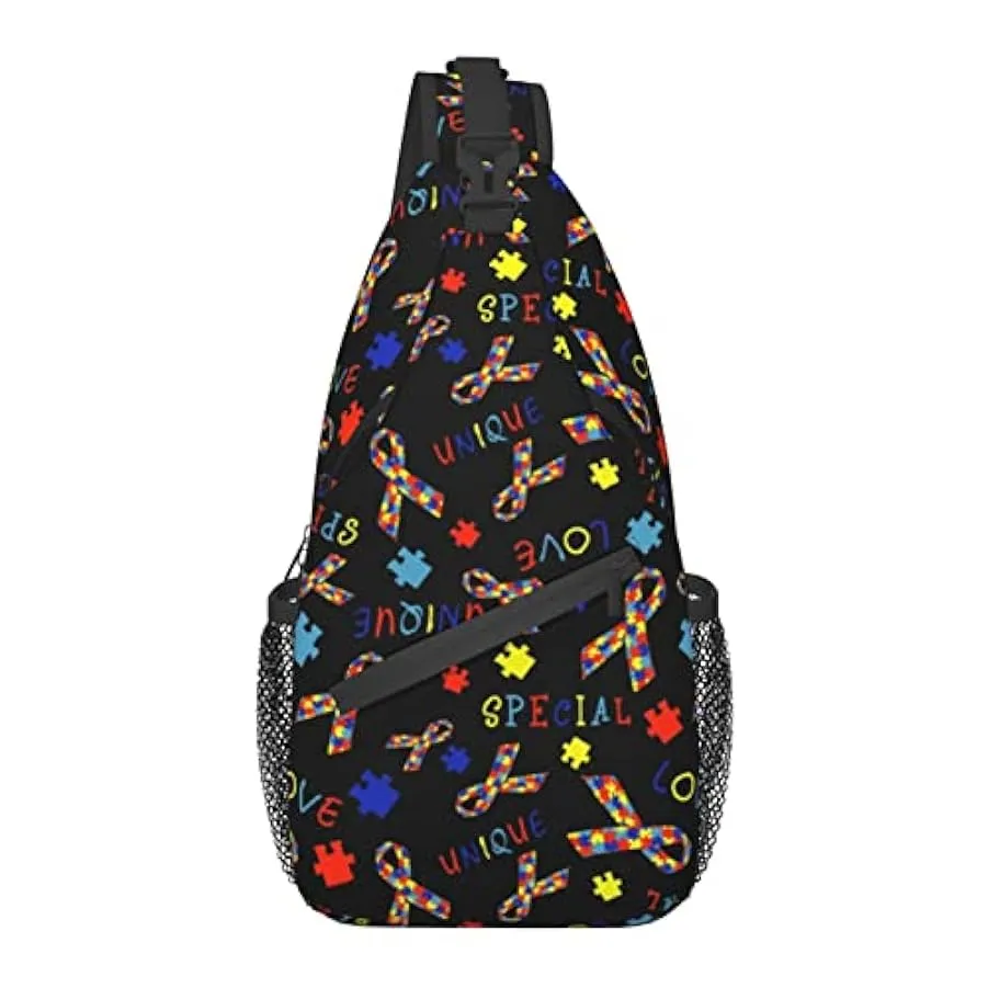 AOOEDM Borsa a Tracolla Antifurto, per Puzzle di Consapevolezza dell’Autismo Colorato Nero, Zaino a Tracolla a Spalla Borsa a Pe