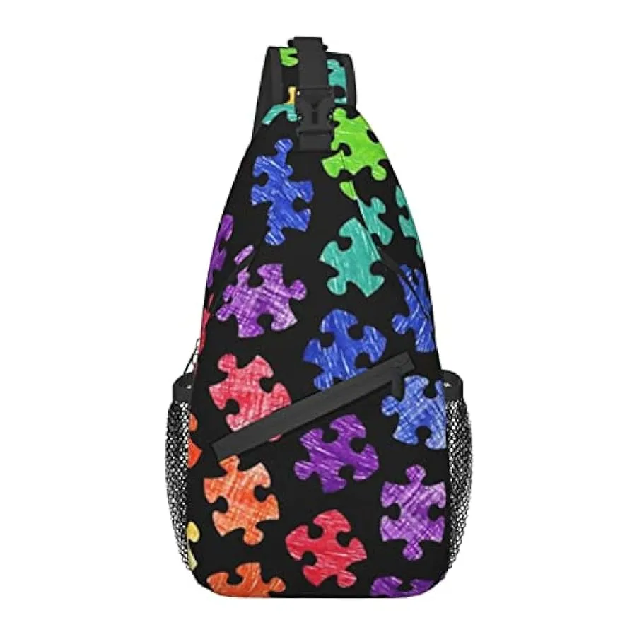 AOOEDM Borsa a Tracolla Antifurto, per Puzzle di Consapevolezza dell’Autismo Colorato Nero, Zaino a Tracolla a Spalla Borsa a Pe