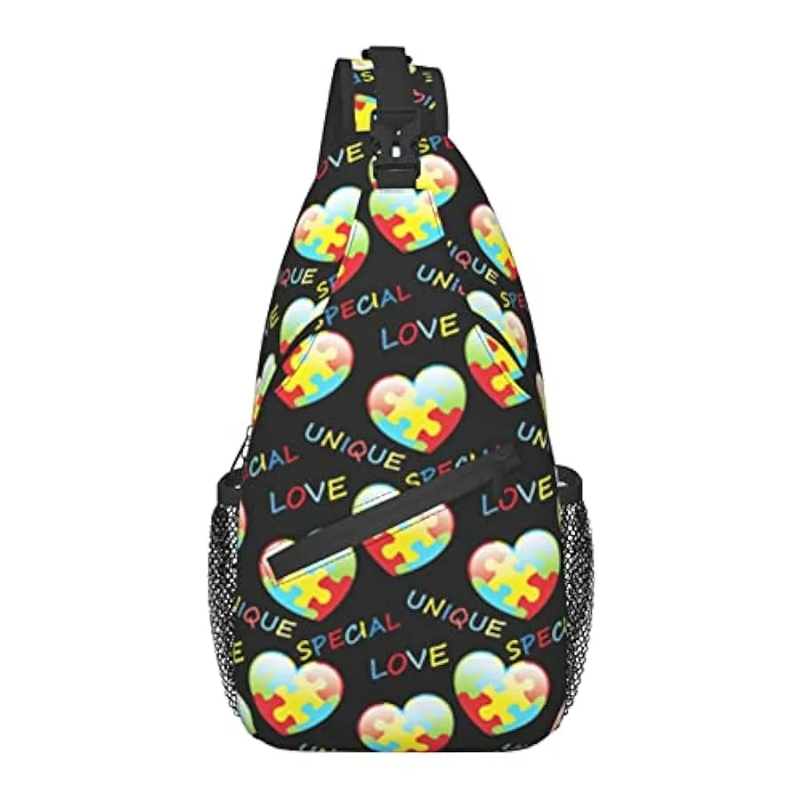 AOOEDM Borsa a Tracolla Antifurto, per Puzzle di Consapevolezza dell’Autismo Colorato Nero, Zaino a Tracolla a Spalla Borsa a Pe