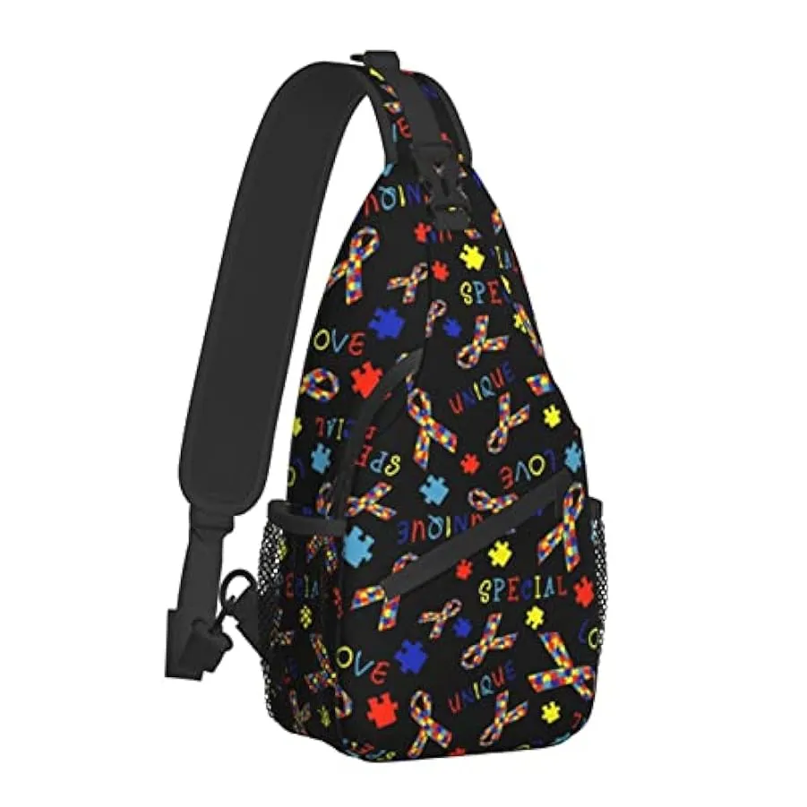 AOOEDM Borsa a Tracolla Antifurto, per Puzzle di Consapevolezza dell’Autismo Colorato Nero, Zaino a Tracolla a Spalla Borsa a Pe