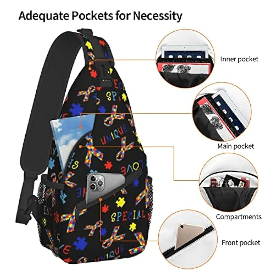 AOOEDM Borsa a Tracolla Antifurto, per Puzzle di Consapevolezza dell’Autismo Colorato Nero, Zaino a Tracolla a Spalla Borsa a Pe