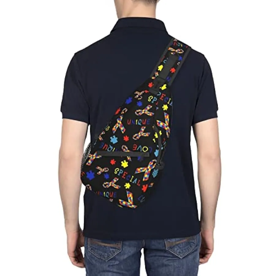 AOOEDM Borsa a Tracolla Antifurto, per Puzzle di Consapevolezza dell’Autismo Colorato Nero, Zaino a Tracolla a Spalla Borsa a Pe