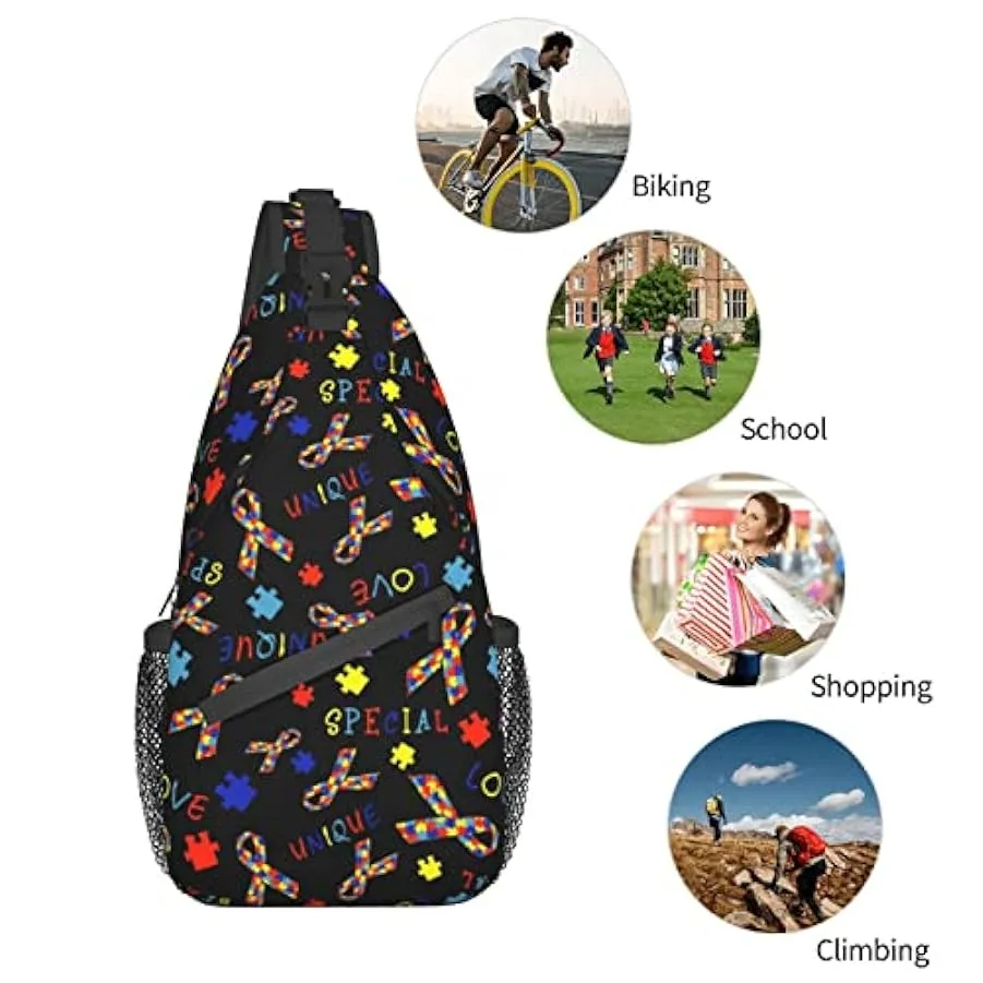 AOOEDM Borsa a Tracolla Antifurto, per Puzzle di Consapevolezza dell’Autismo Colorato Nero, Zaino a Tracolla a Spalla Borsa a Pe