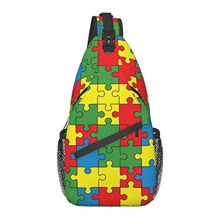 AOOEDM Borsa a Tracolla Antifurto, per Puzzle di Consapevolezza dell’Autismo Colorato Nero, Zaino a Tracolla a Spalla Borsa a Pe