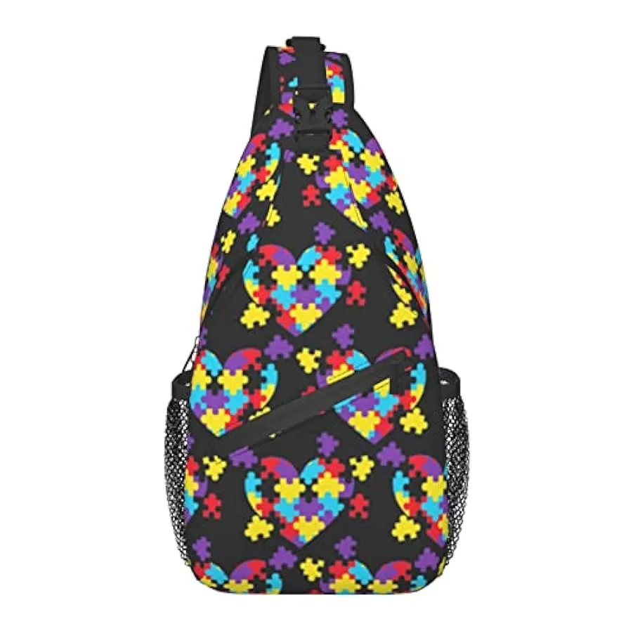 AOOEDM Borsa a Tracolla Antifurto, per Puzzle di Consapevolezza dell’Autismo Colorato Nero, Zaino a Tracolla a Spalla Borsa a Pe