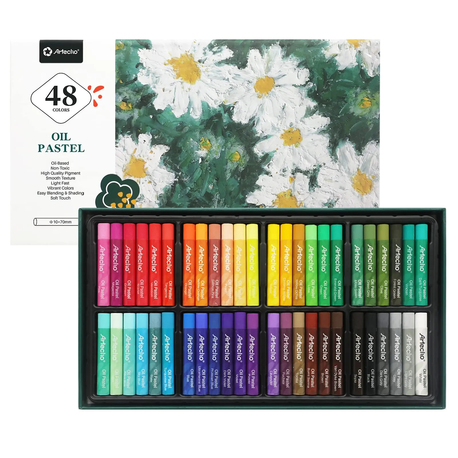 Artecho - Set di 48 Pastelli ad Olio per Pittura Artistica, Disegno, Miscelazione, Ombreggiatura, Forniture d'arte per Principia