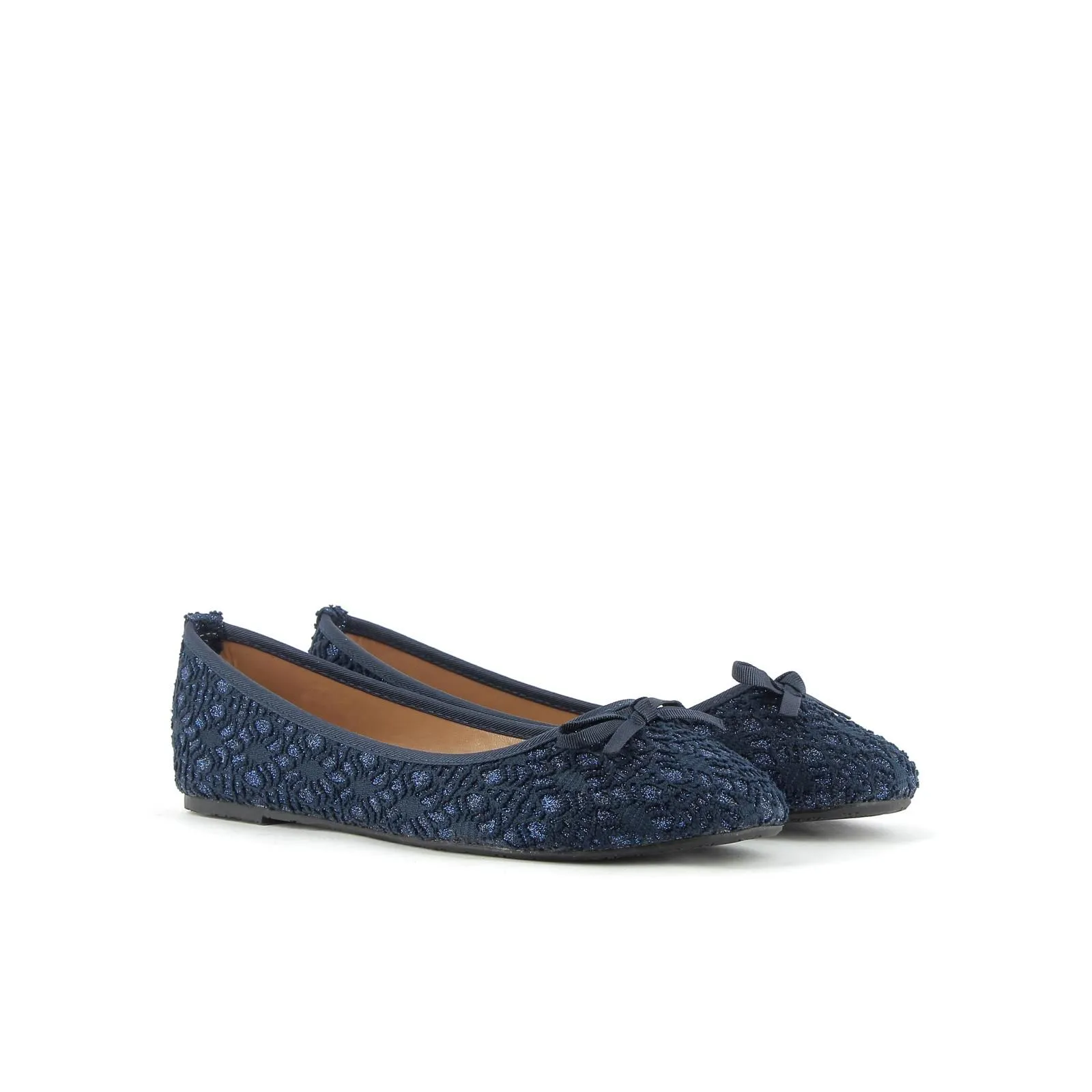 Ballerine blu bambina con fiocco e pizzo con glitter