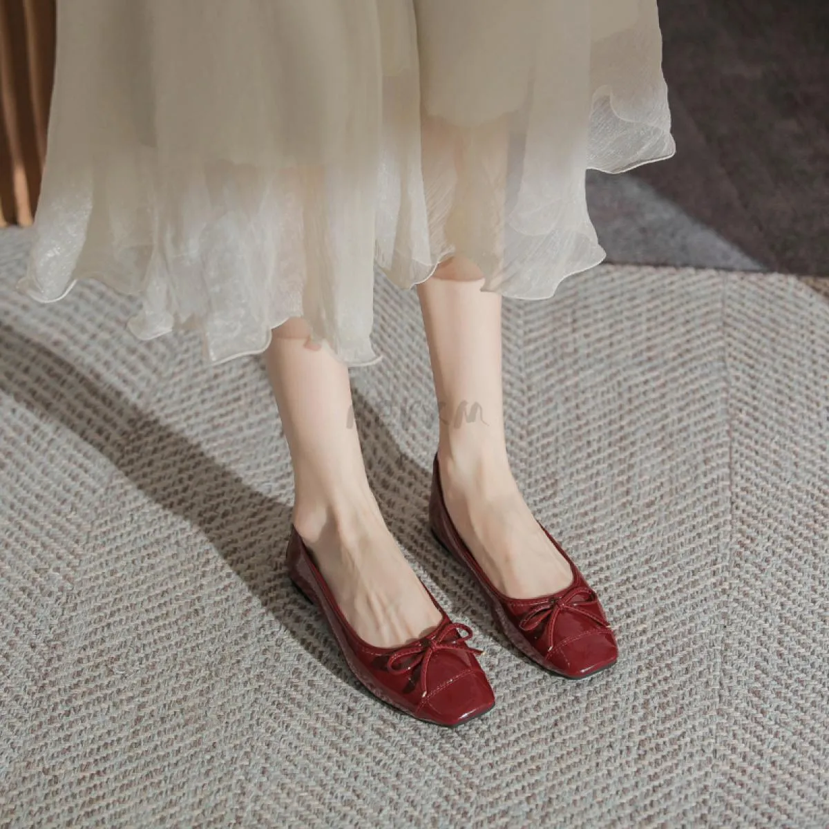 Ballerine da donna in pelle verniciata con fiocco retrò scarpe autunno slip on scarpe casual piatte punta tonda tacchi spessi vi