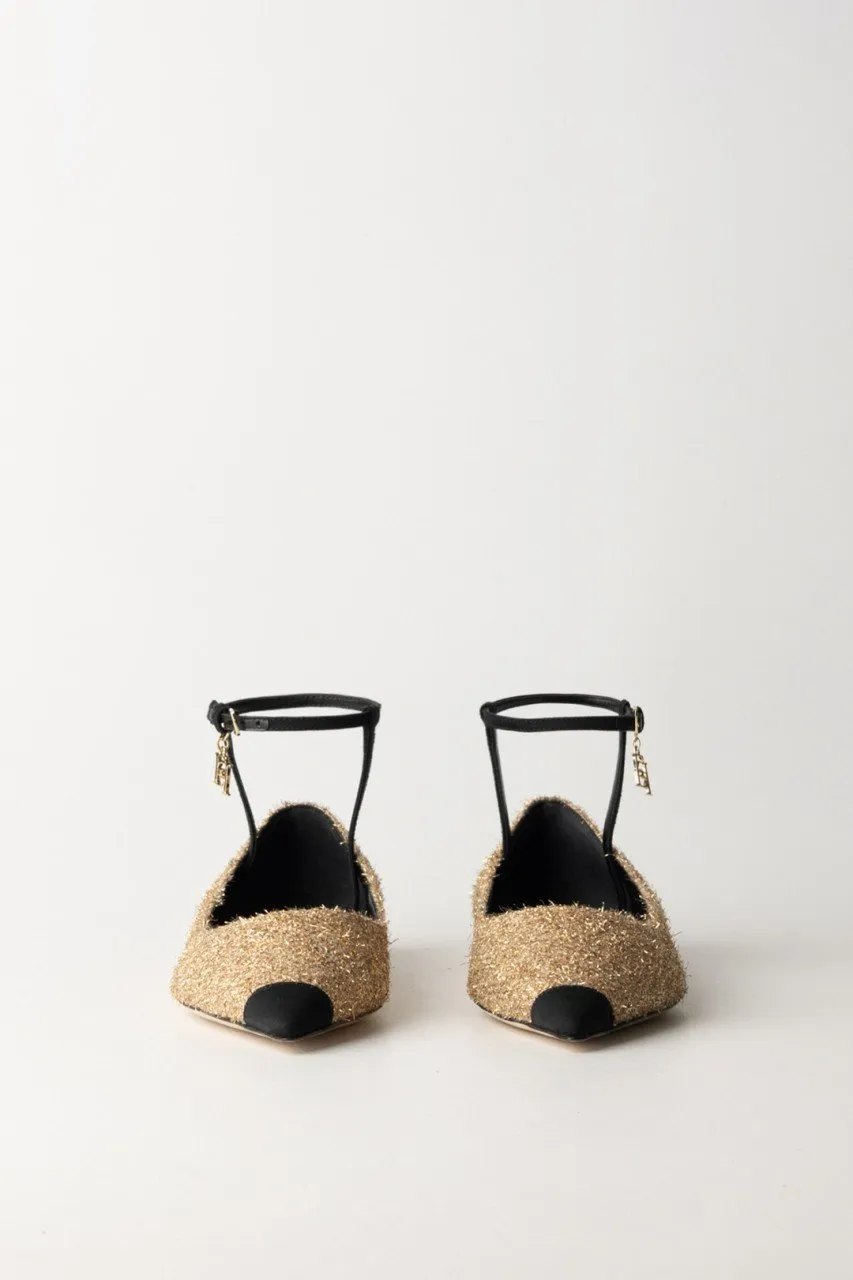 Ballerine in tessuto con cinturino Oro