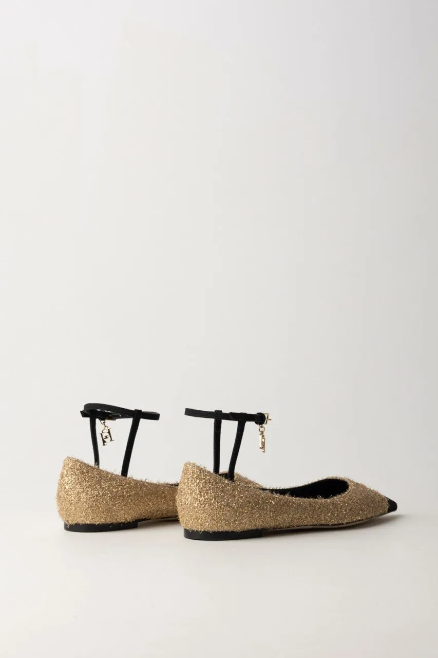 Ballerine in tessuto con cinturino Oro