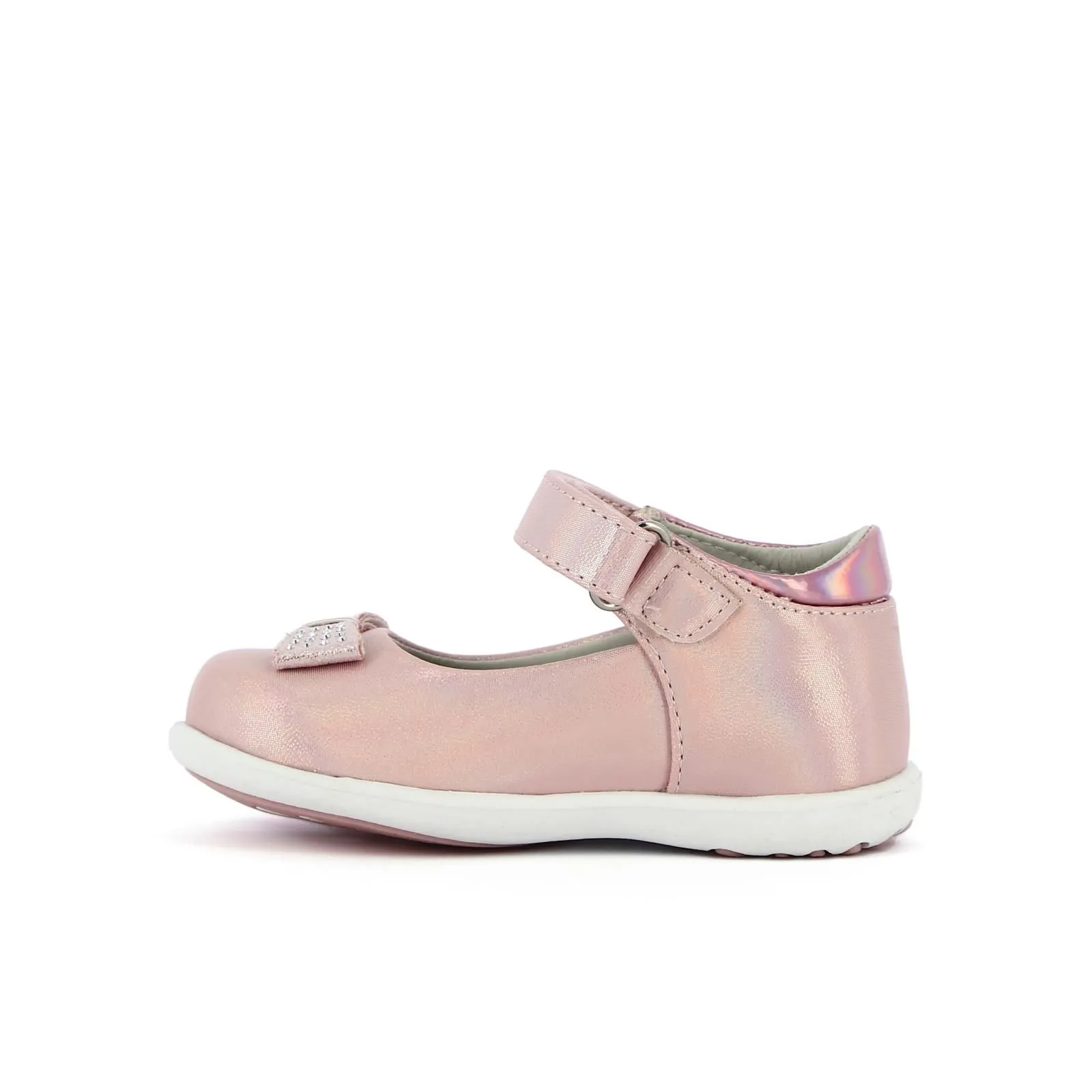 Ballerine rosa laminate modello mary jane con velcro e fiocco con strass da bimba