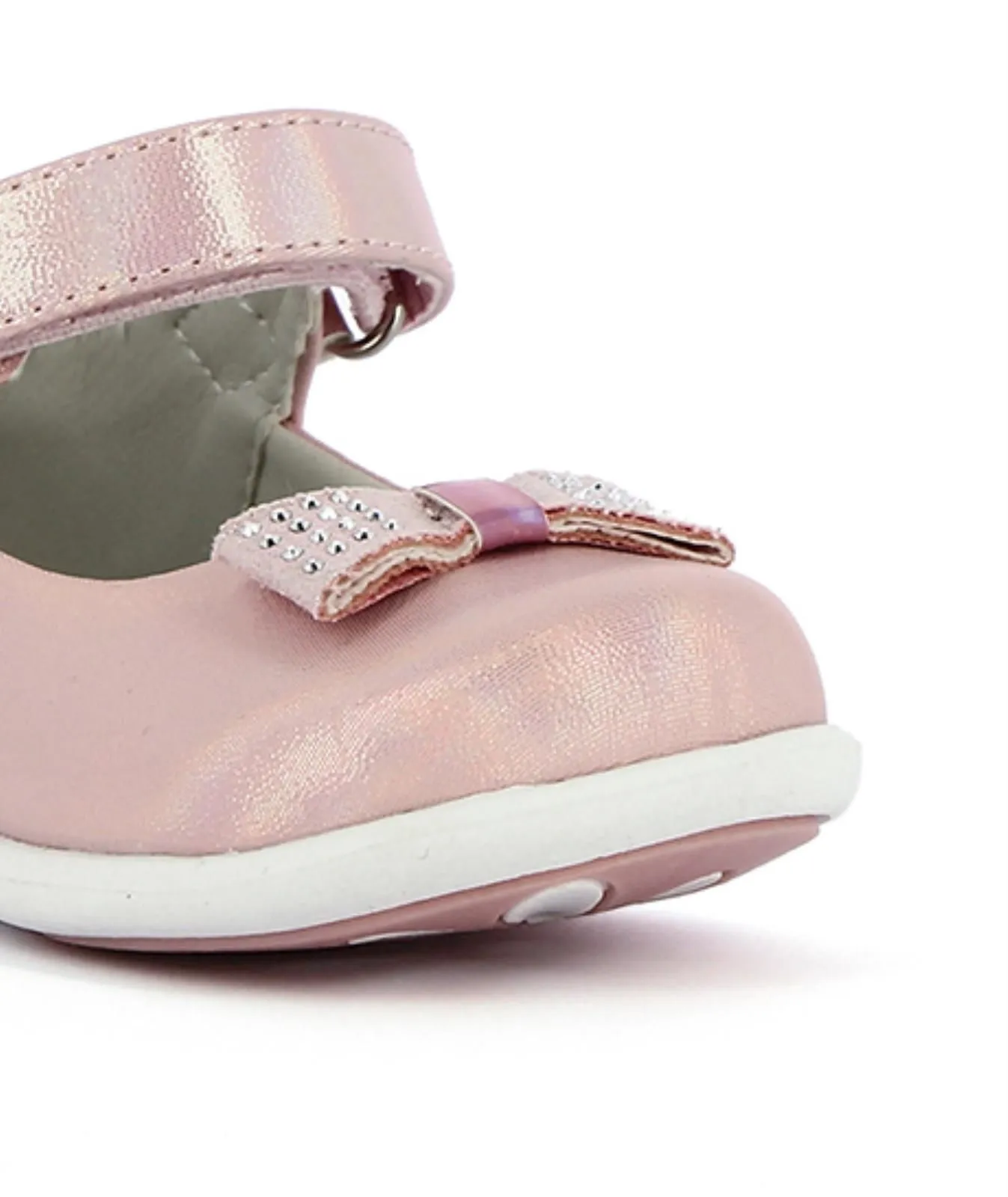 Ballerine rosa laminate modello mary jane con velcro e fiocco con strass da bimba