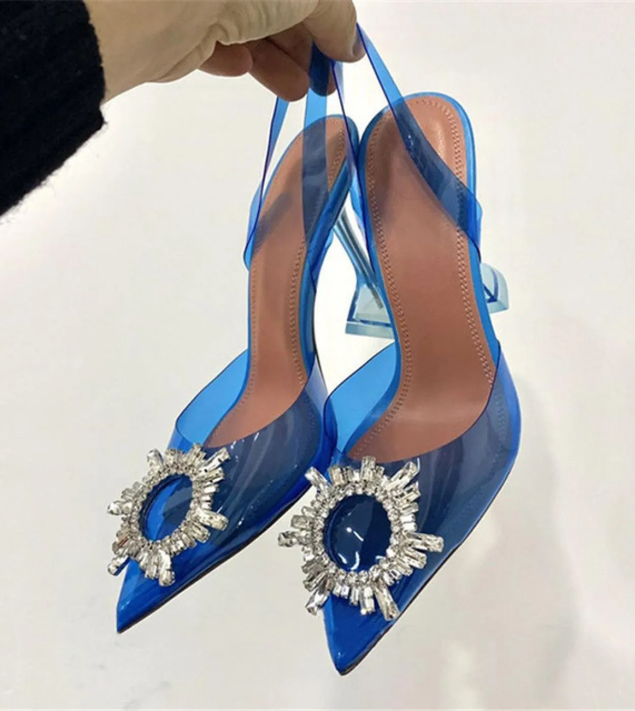 Big Size 44 45 Pompe da donna Eleganti scarpe a punta con strass Tacchi alti Scarpe da sposa Décolleté con tacco trasparente