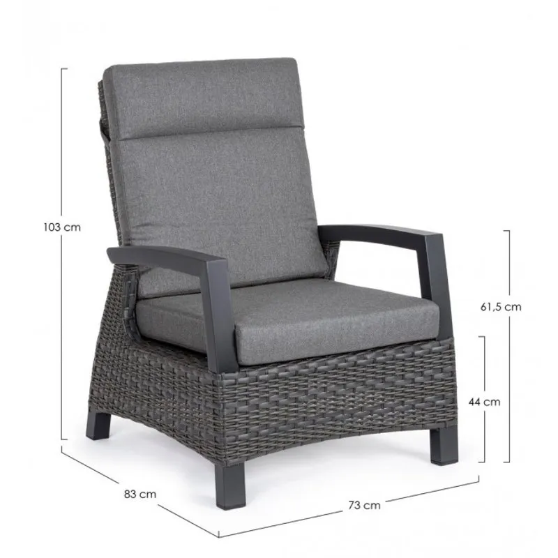 Bizzotto outdoor Poltrona reclinabile con cuscini Britton antracite jx55