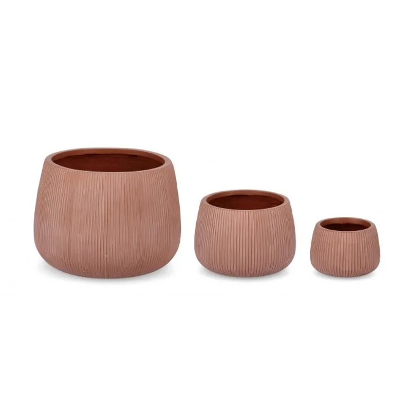 Bizzotto outdoor Set 3 porta vaso ribbed bombato terracotta alto