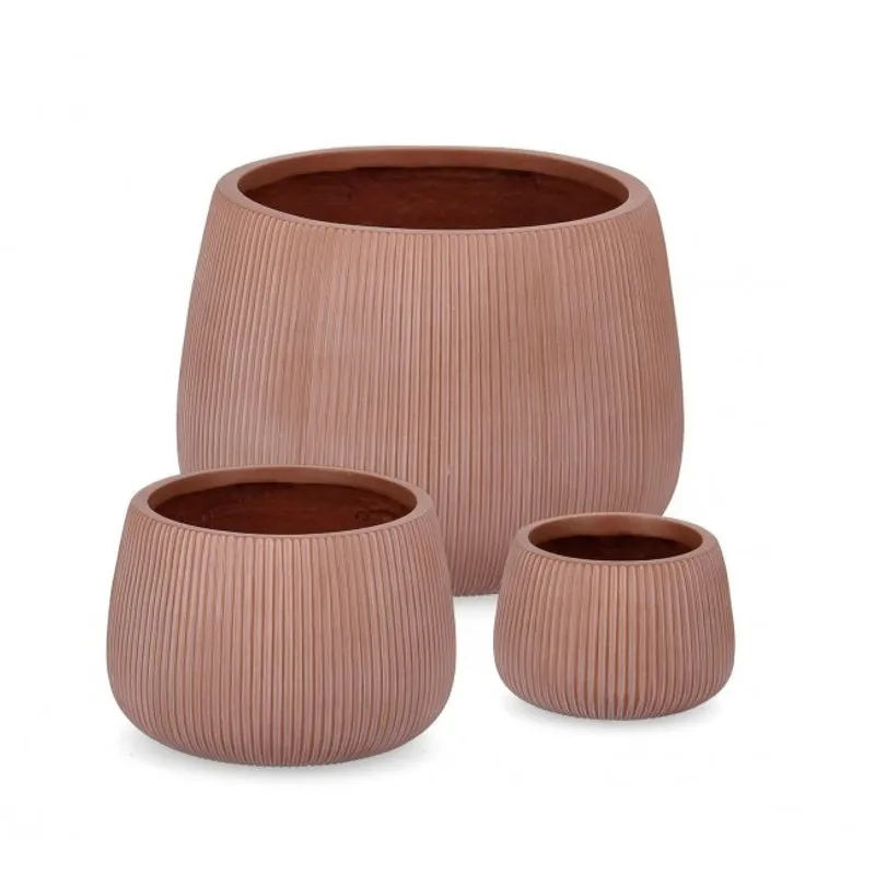 Bizzotto outdoor Set 3 porta vaso ribbed bombato terracotta alto