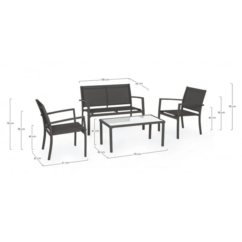 Bizzotto outdoor Set 4 Salotto Trent antracite ja18