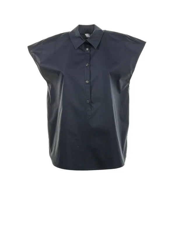 Blue short-sleeved blouse in cotton