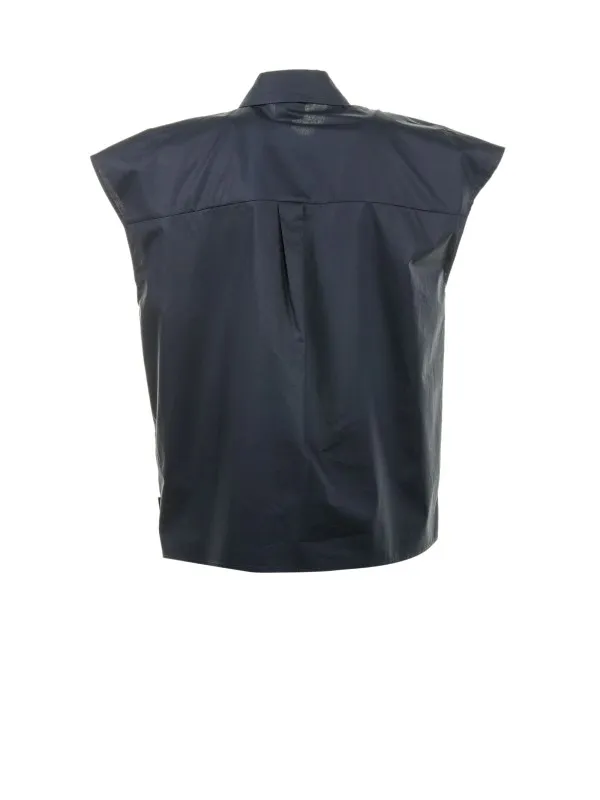 Blue short-sleeved blouse in cotton