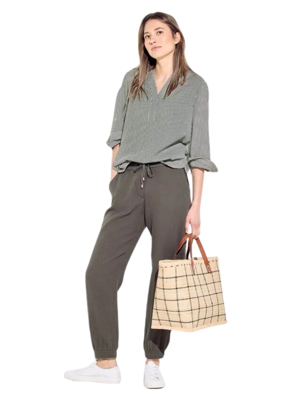 Blusa Donna con colletto alla coreana e scollo a V kaki