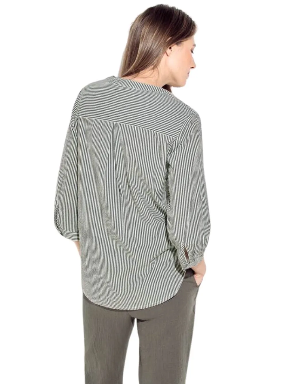 Blusa Donna con colletto alla coreana e scollo a V kaki