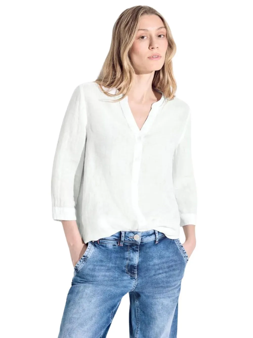 Blusa Donna in lino tinta unita bianco