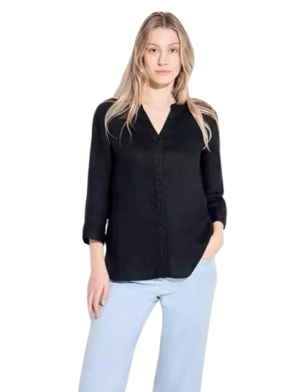 Blusa Donna in lino tinta unita nero