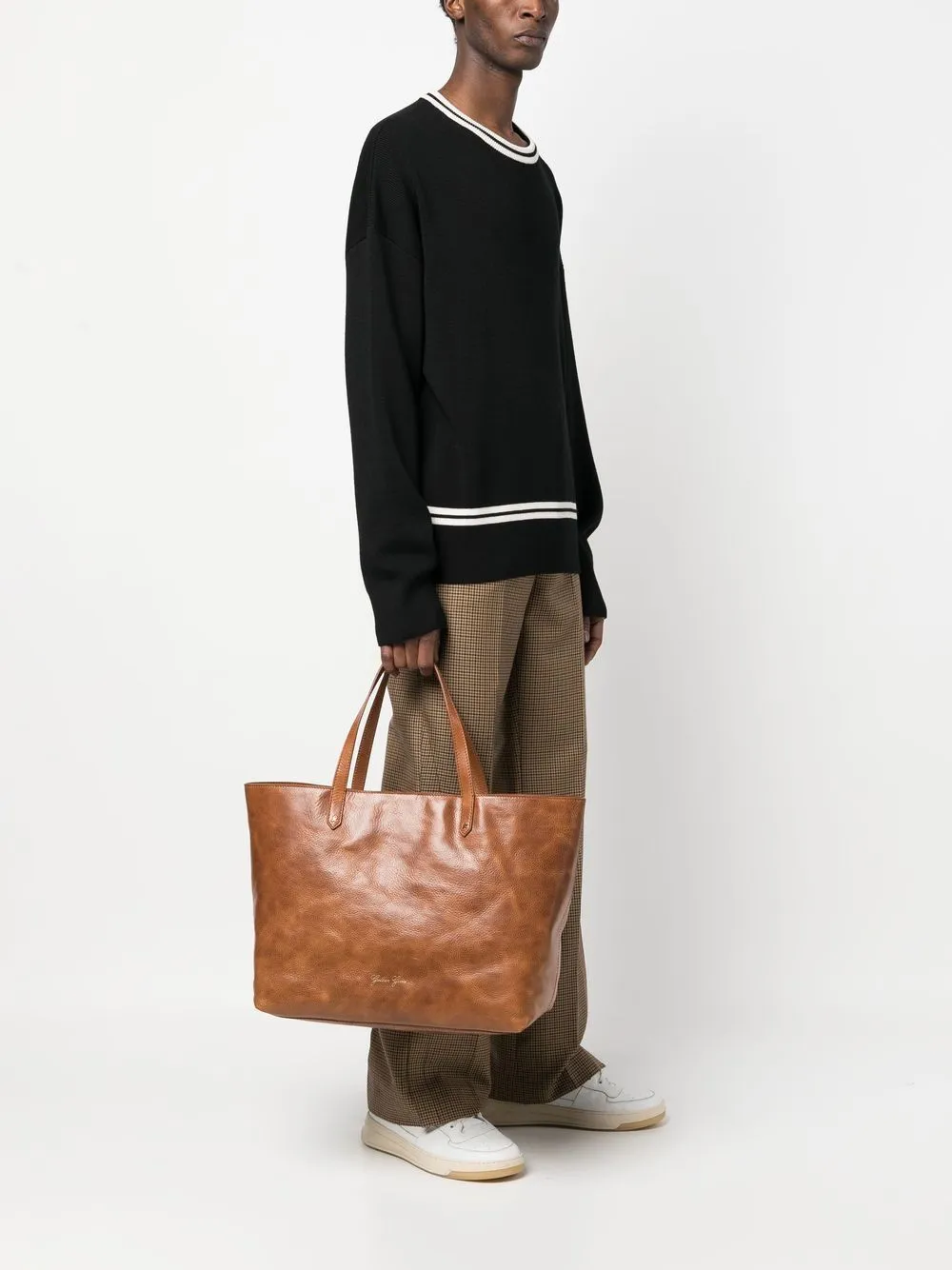 Borsa a mano con logo in marrone - unisex
