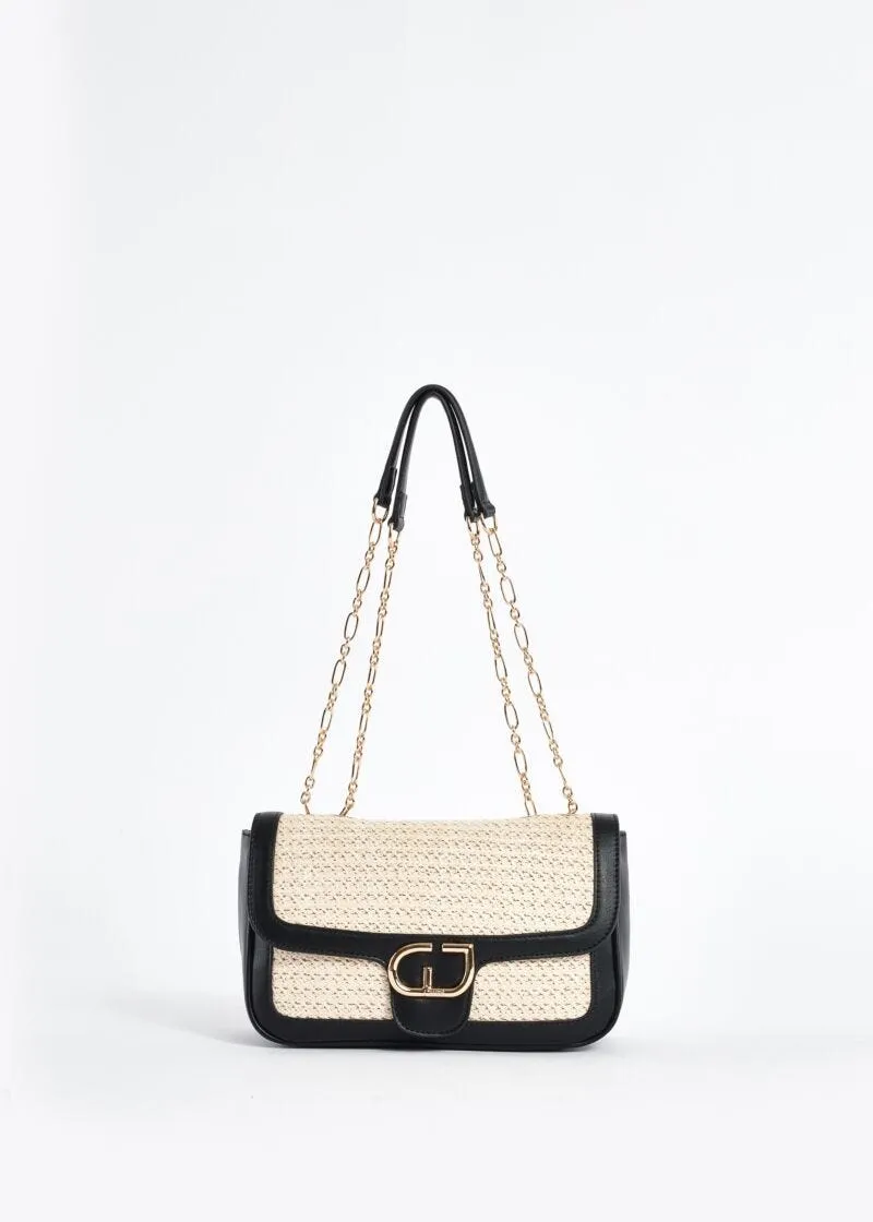 Borsa a mano in similpelle e rafia