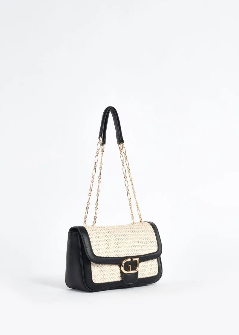 Borsa a mano in similpelle e rafia