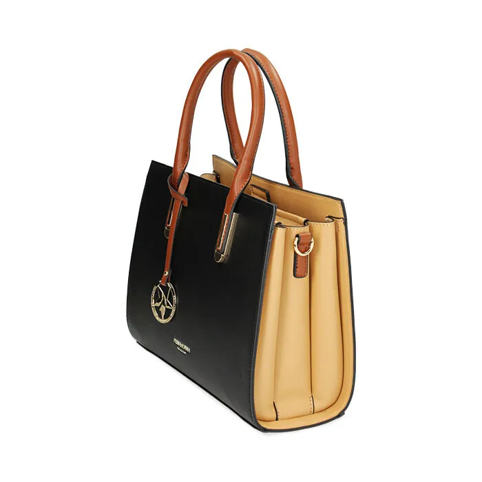 Borsa a mano nero-beige con zip