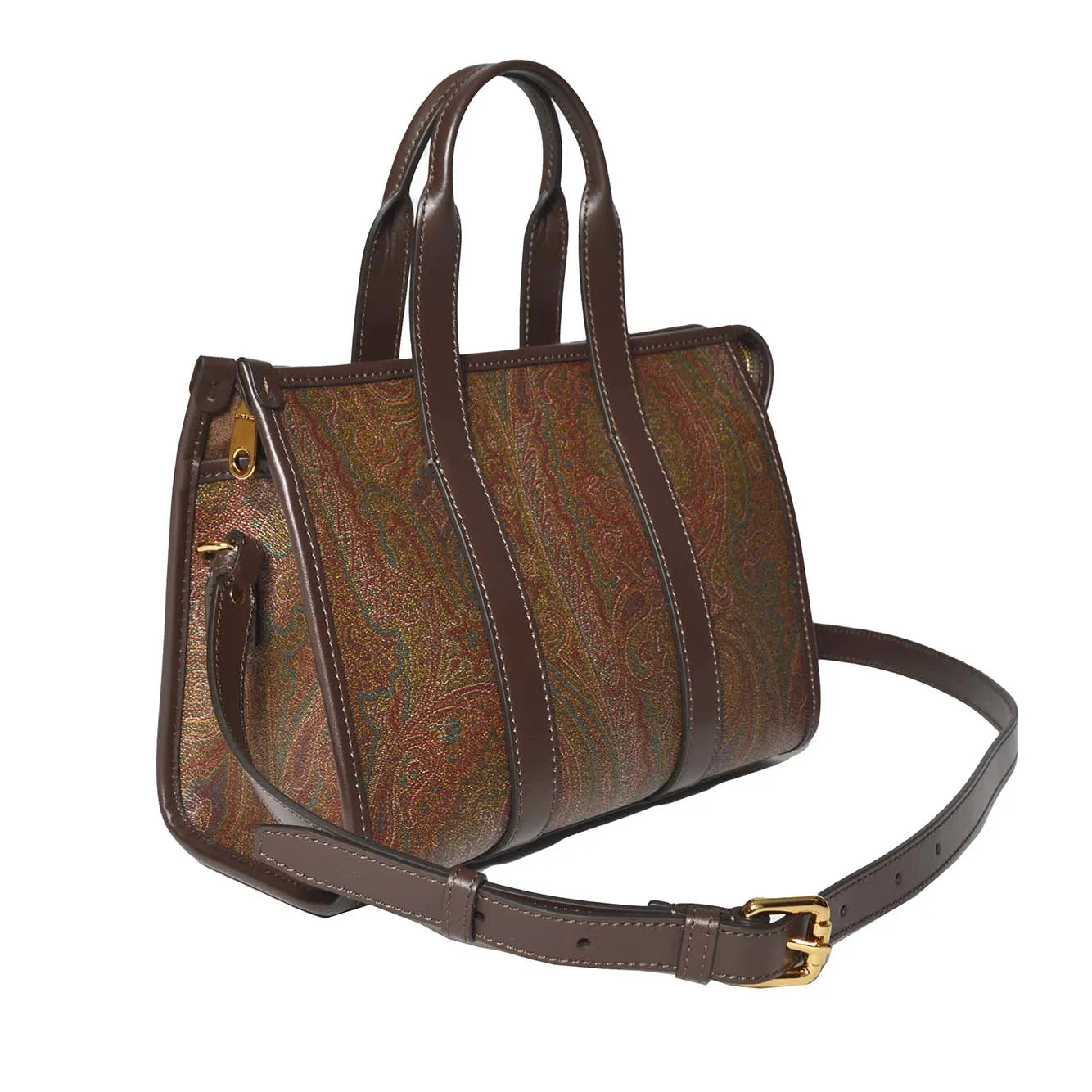 Borsa a mano Paisley piccola in cotone marrone Etro