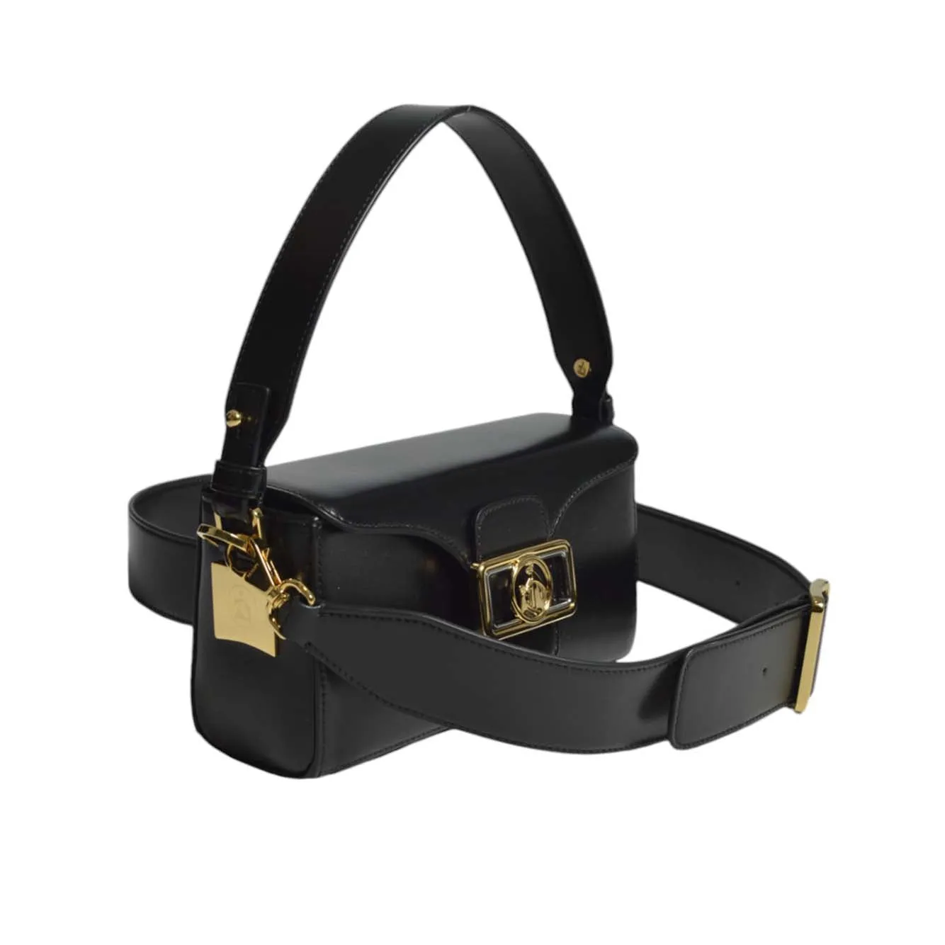 Borsa a mano Shiny Pencil Nano in pelle nera Lanvin
