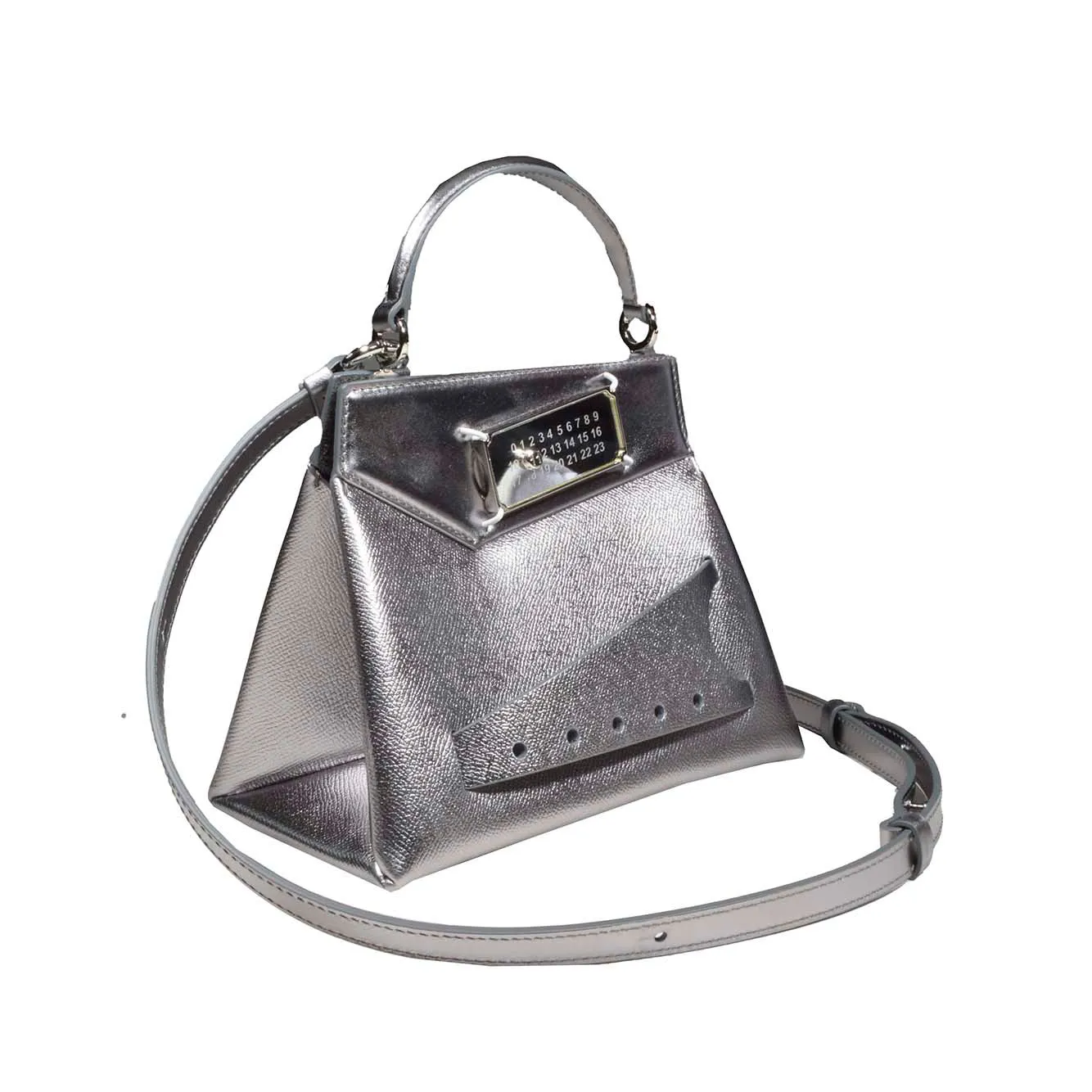 Borsa a mano Snatched piccola in pelle argento Maison Margiela