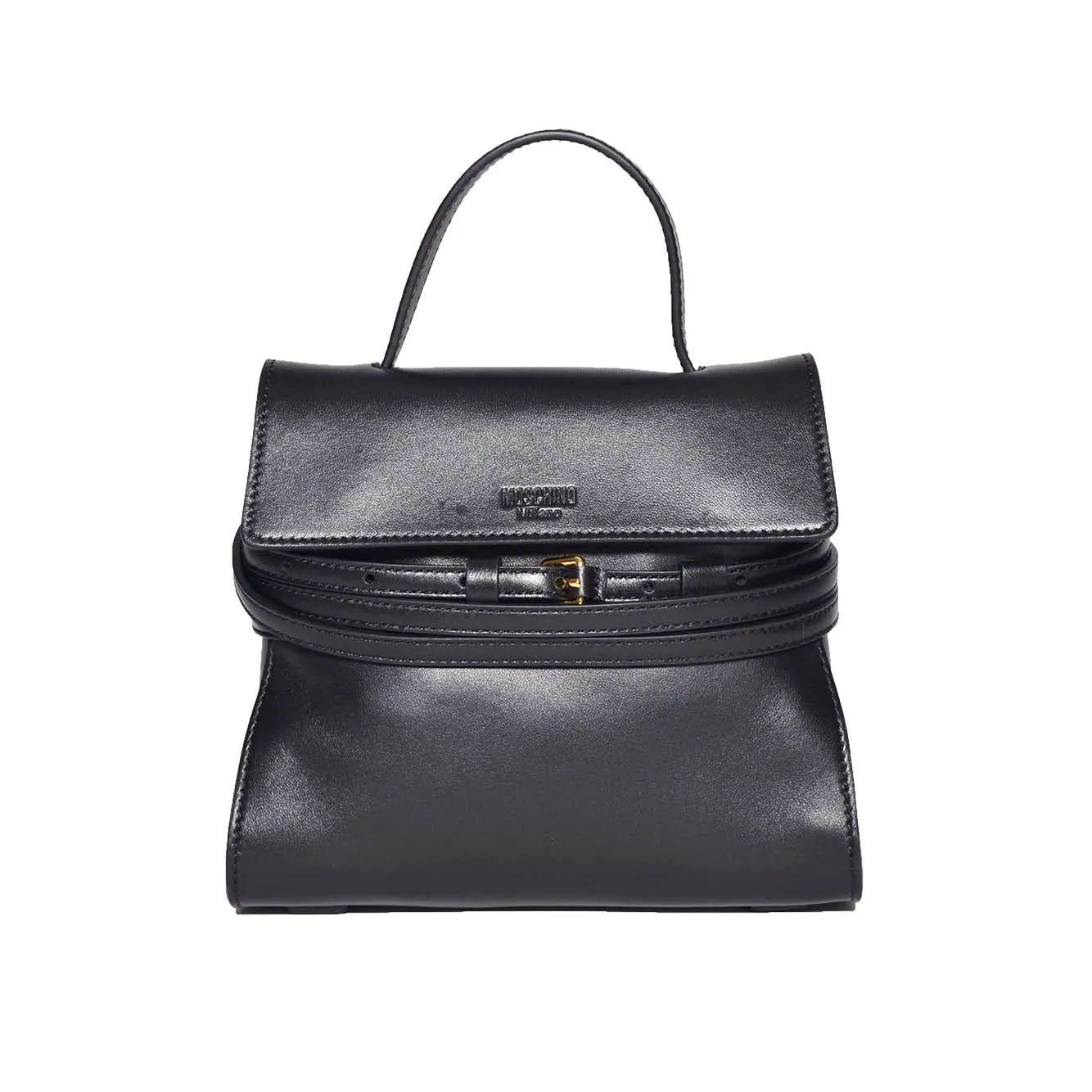 Borsa a mano Tie Me piccola in nappa nera Moschino