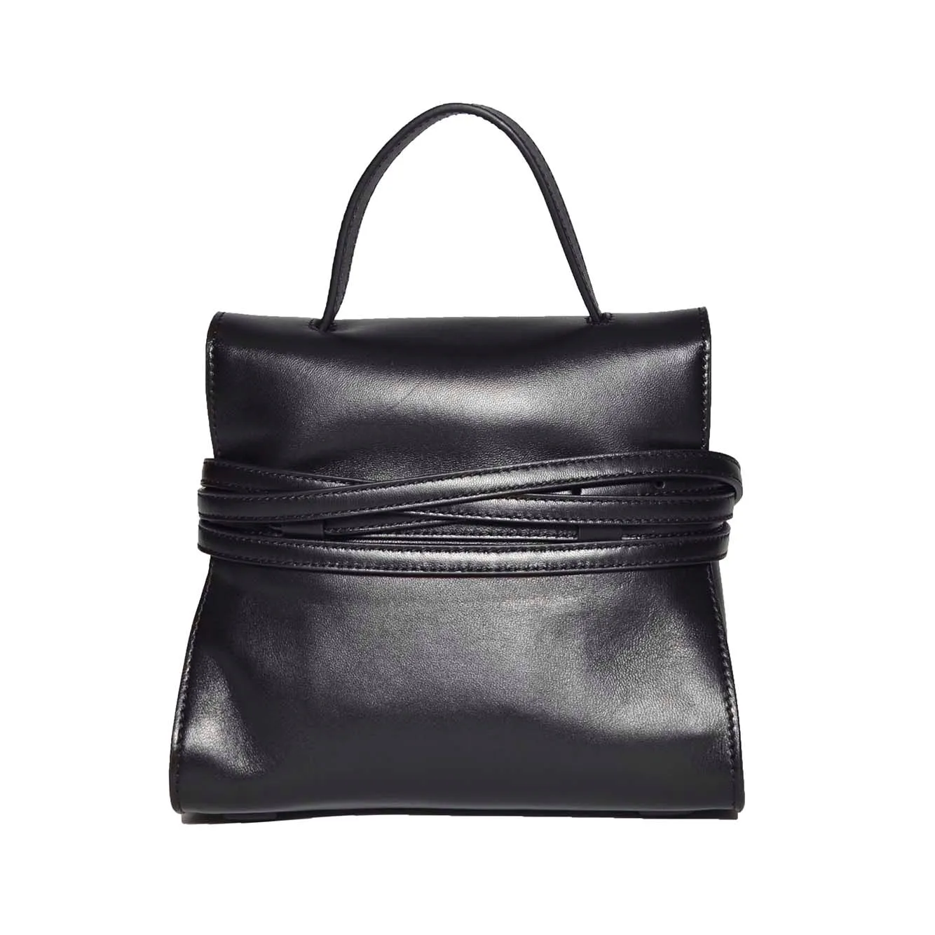 Borsa a mano Tie Me piccola in nappa nera Moschino