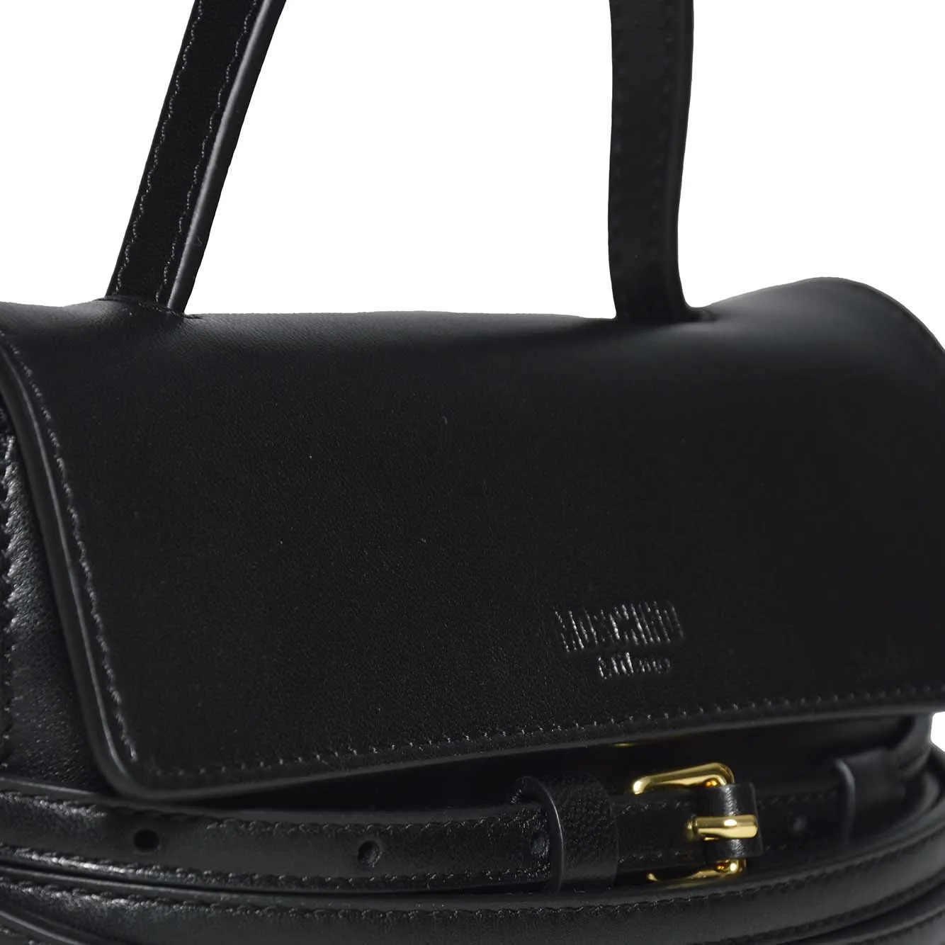 Borsa a mano Tie Me piccola in nappa nera Moschino