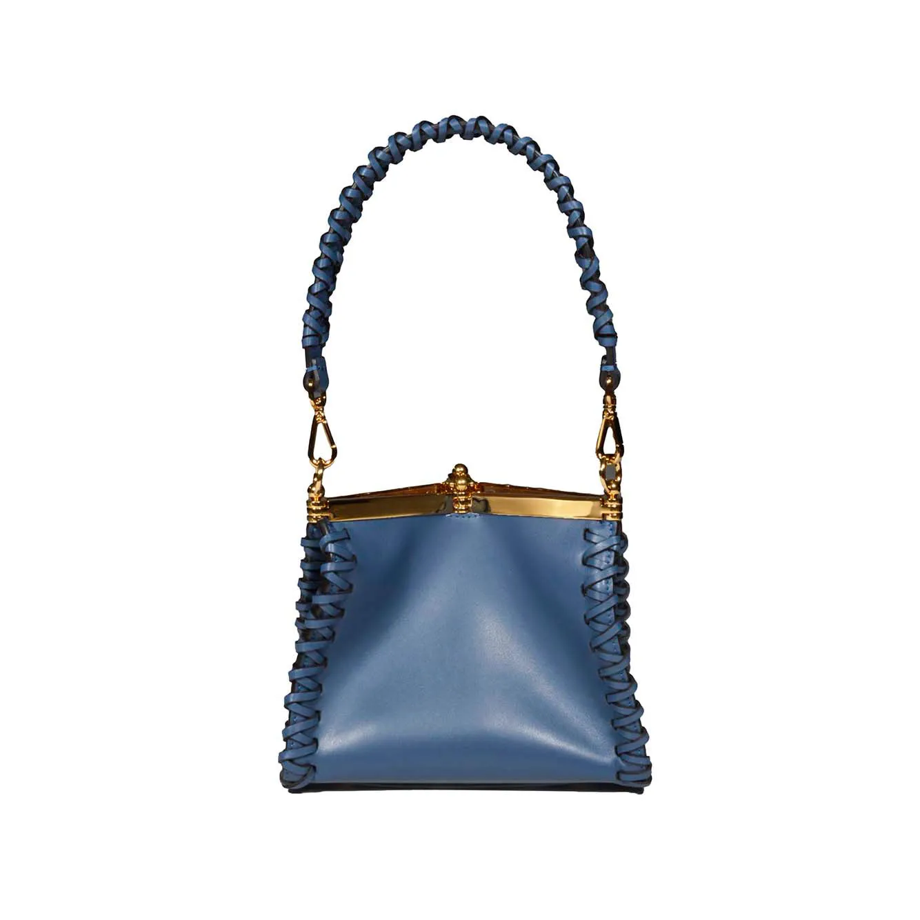 Borsa a mano Vela mini in pelle blu intrecciata Etro